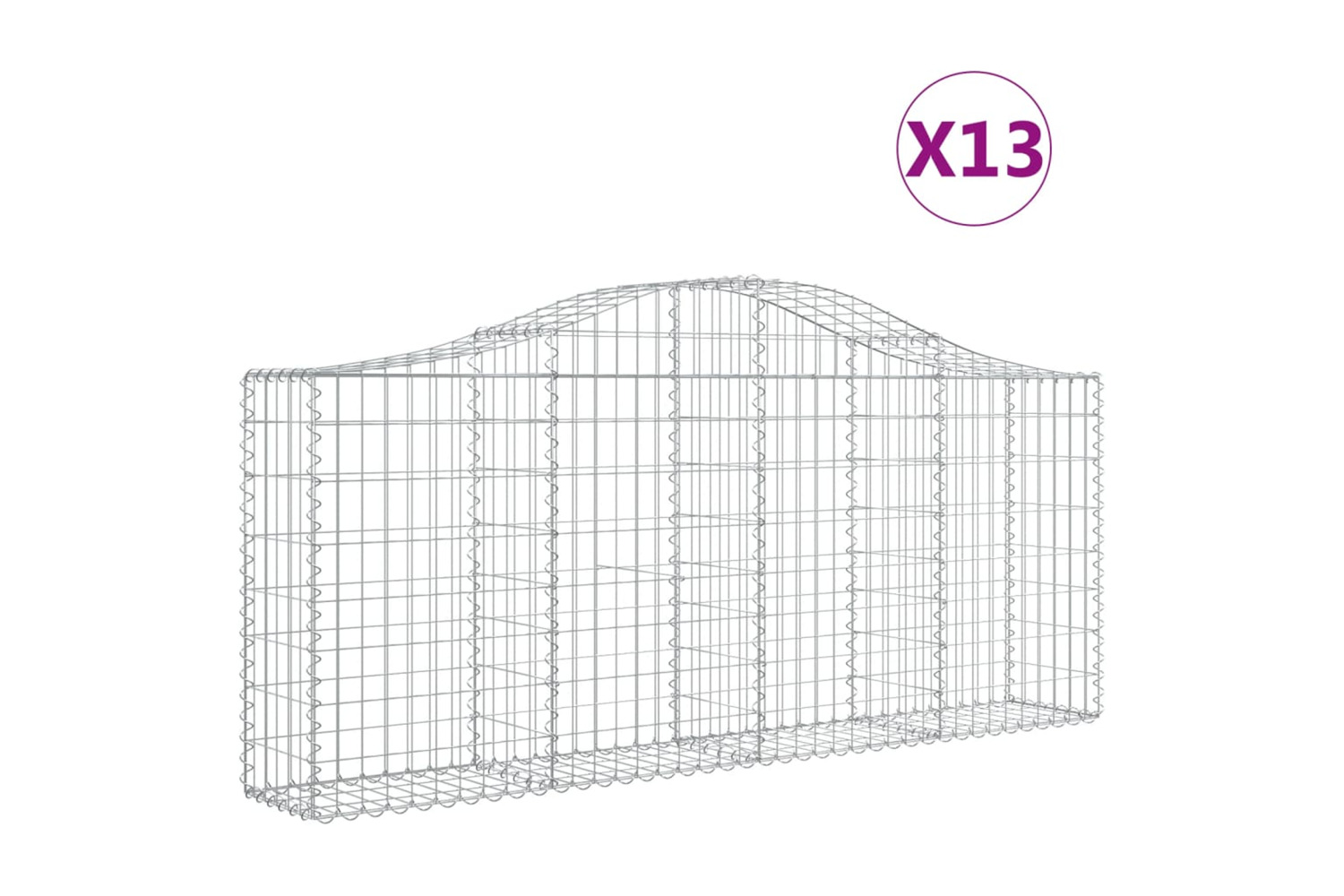 vidaXL 3145420 Arched Gabion Baskets 13 Pcs 200x30x80/100cm Galvanised Iron
