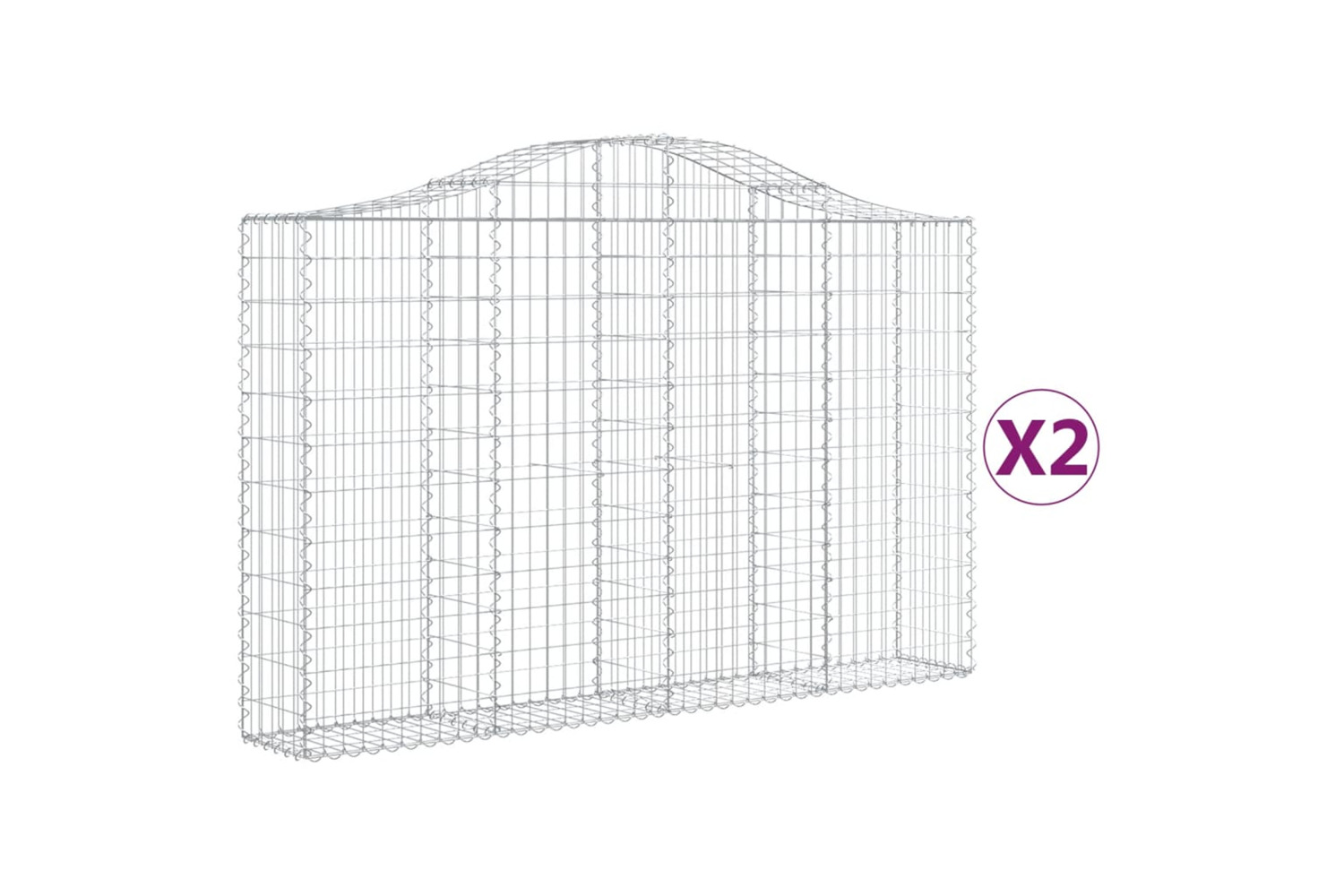 vidaXL 3145451 Arched Gabion Baskets 2 Pcs 200x30x120/140cm Galvanised Iron
