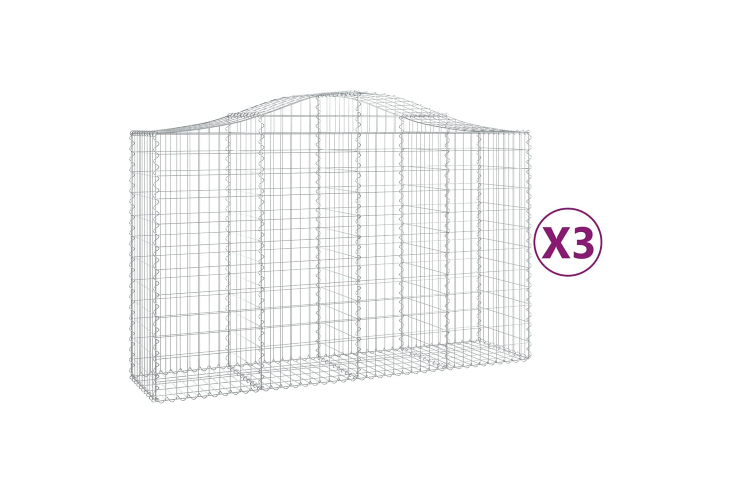 vidaXL 3145662 Arched Gabion Baskets 3 Pcs 200x50x120/140cm Galvanised Iron