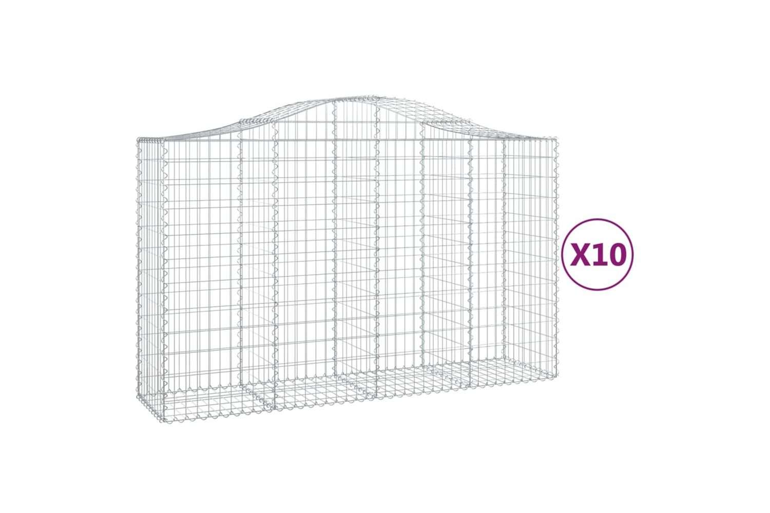 vidaXL 3145669 Arched Gabion Baskets 10 Pcs 200x50x120/140cm Galvanised Iron