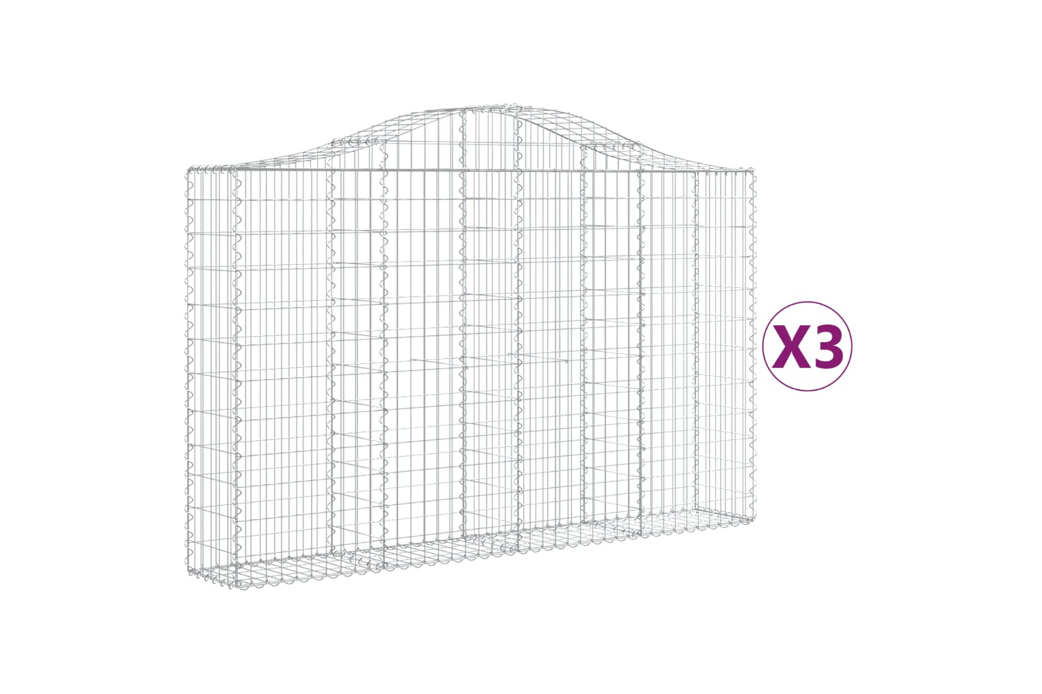 vidaXL 3145452 Arched Gabion Baskets 3 Pcs 200x30x120/140cm Galvanised Iron