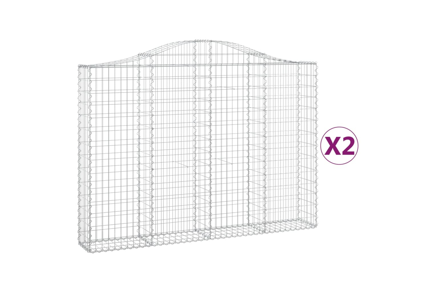 vidaXL 3145472 Arched Gabion Baskets 2 Pcs 200x30x140/160cm Galvanised Iron