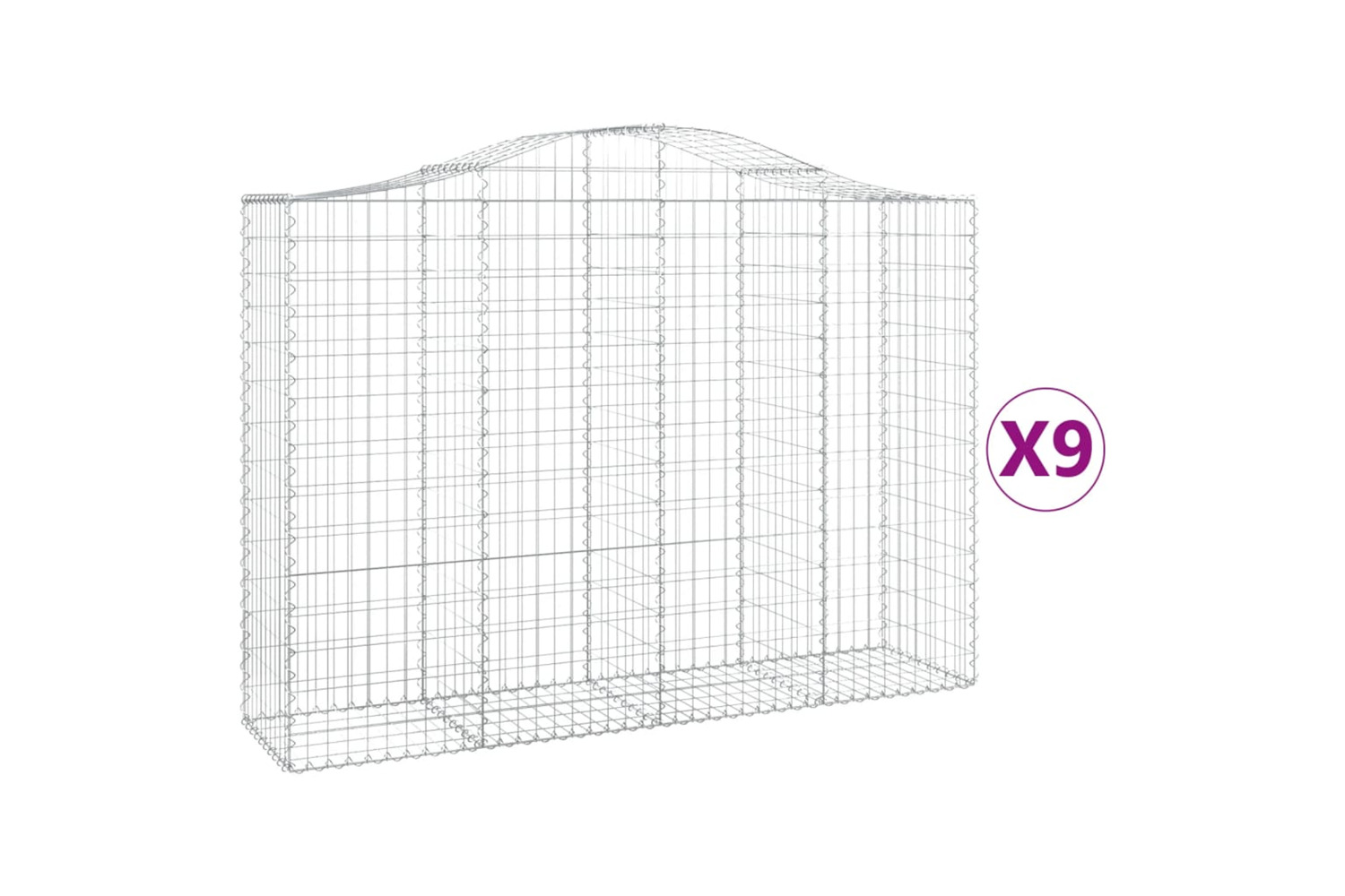 vidaXL 3145689 Arched Gabion Baskets 9 Pcs 200x50x140/160cm Galvanised Iron