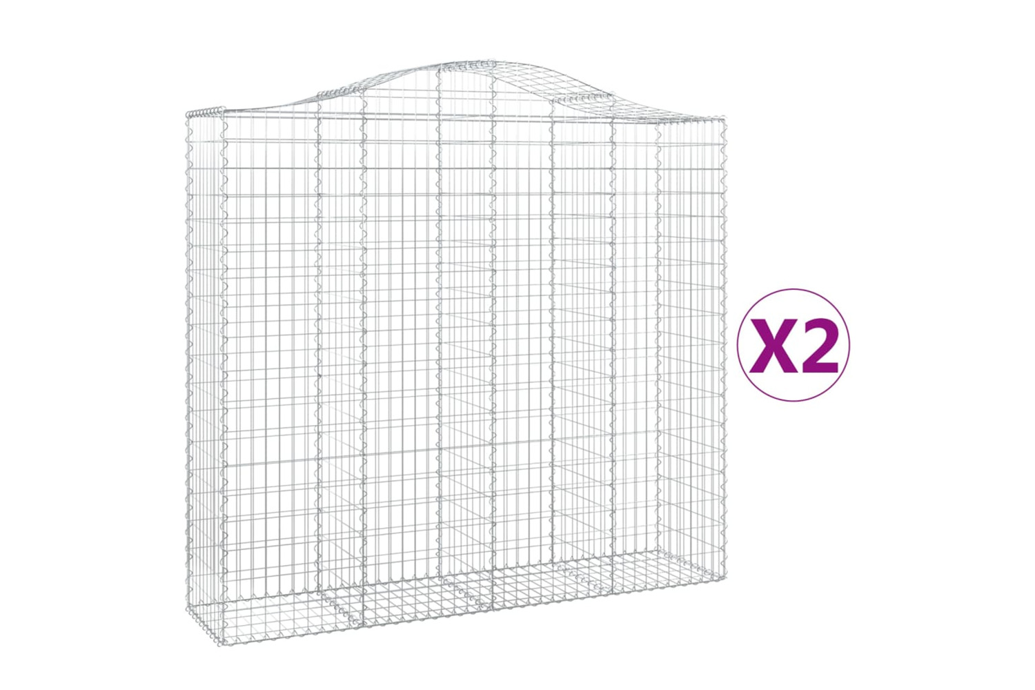 vidaXL 3145724 Arched Gabion Baskets 2 Pcs 200x50x180/200cm Galvanised Iron