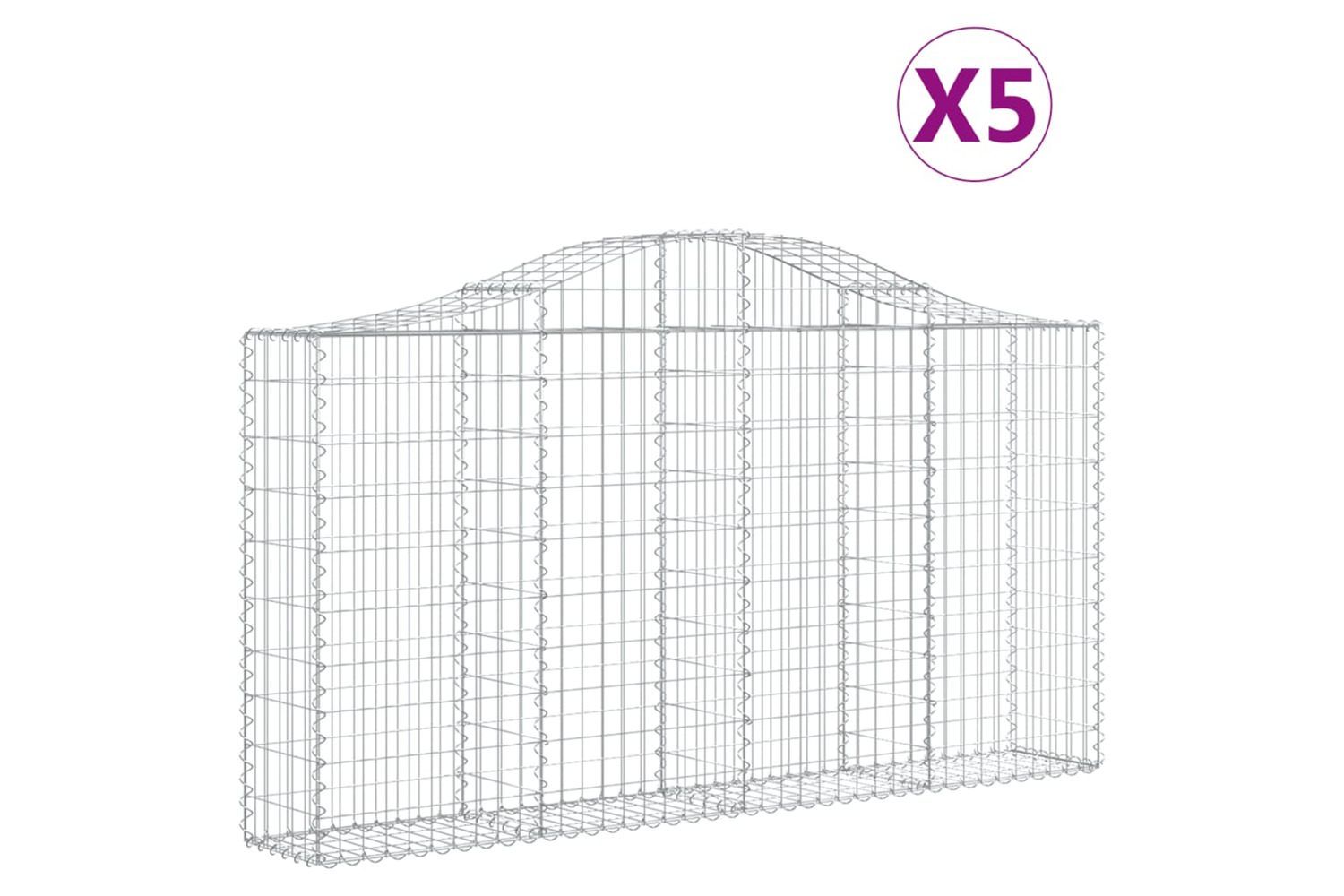vidaXL 3145433 Arched Gabion Baskets 5 Pcs 200x30x100/120cm Galvanised Iron