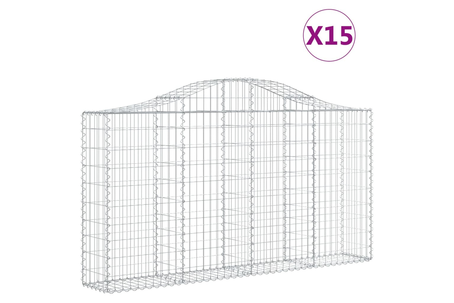 vidaXL 3145443 Arched Gabion Baskets 15 Pcs 200x30x100/120cm Galvanised Iron