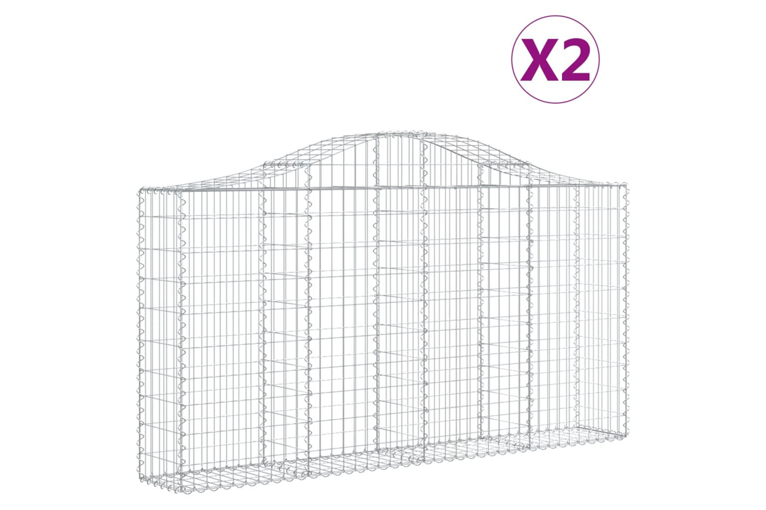 vidaXL 3145430 Arched Gabion Baskets 2 Pcs 200x30x100/120cm Galvanised Iron
