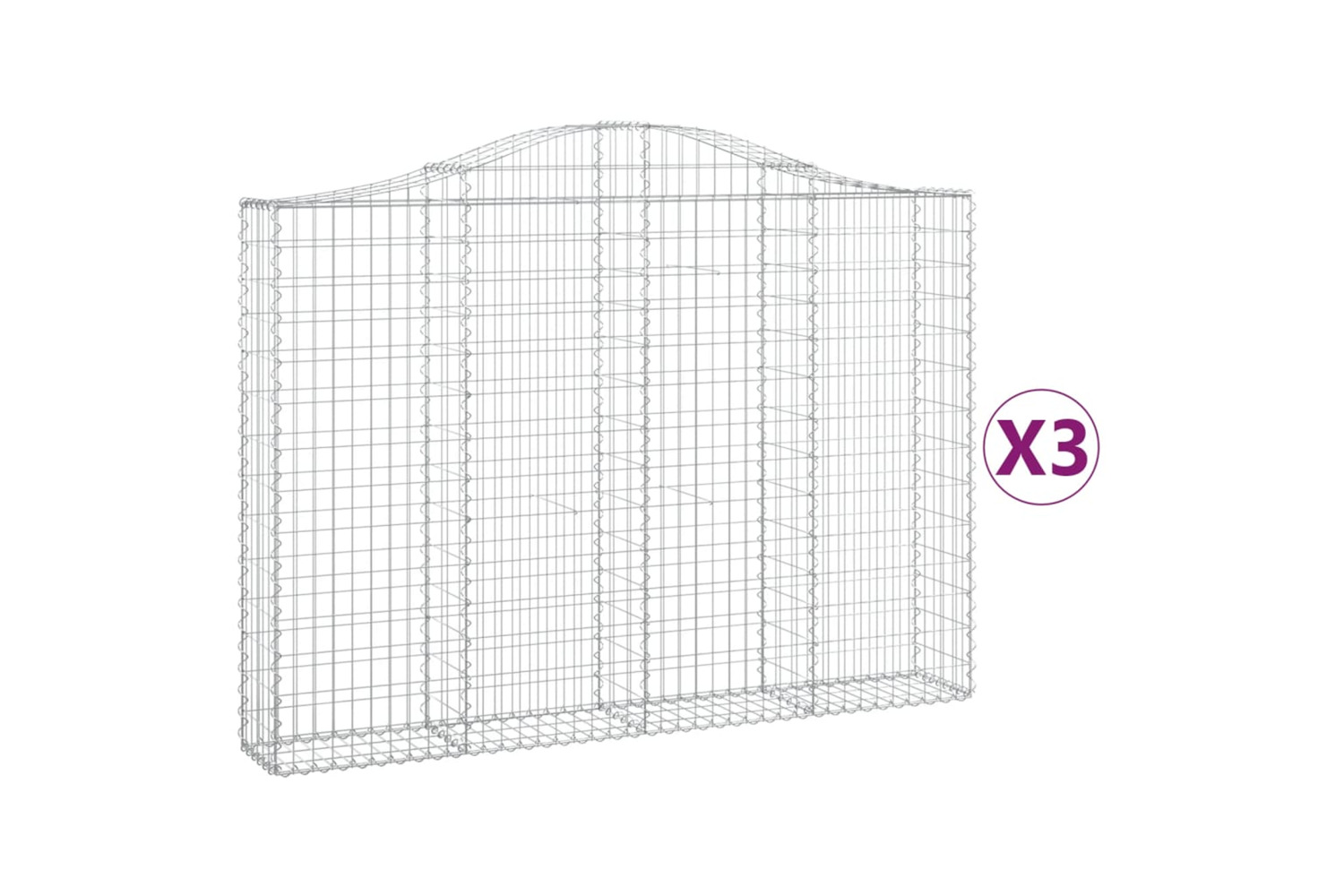 vidaXL 3145473 Arched Gabion Baskets 3 Pcs 200x30x140/160cm Galvanised Iron