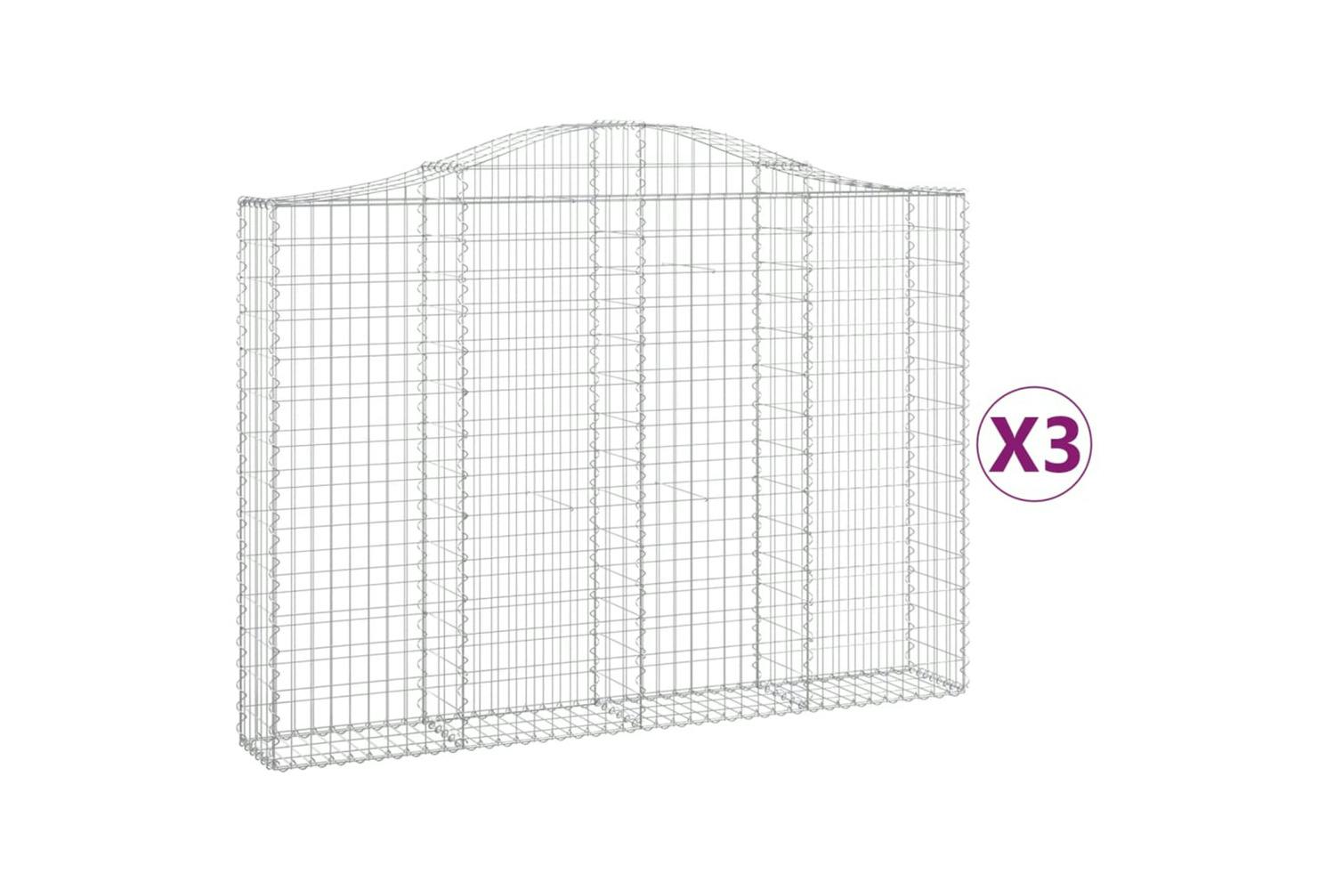 Vidaxl 3145473 Arched Gabion Baskets 3 Pcs 200x30x140/160 Cm Galvanised Iron