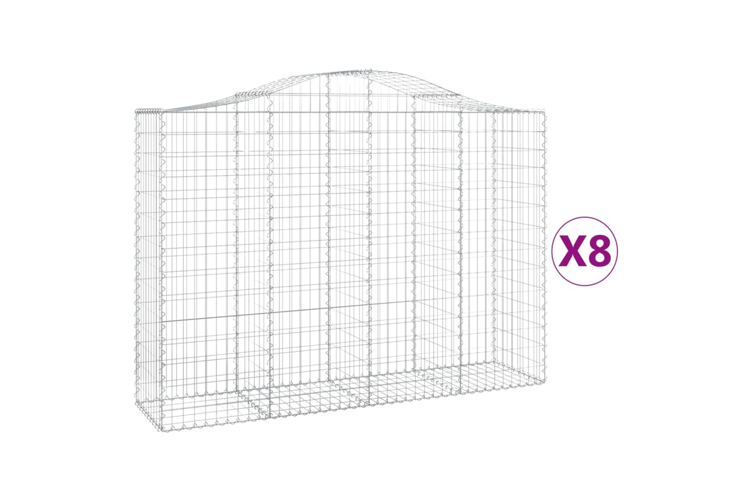vidaXL 3145688 Arched Gabion Baskets 8 Pcs 200x50x140/160cm Galvanised Iron