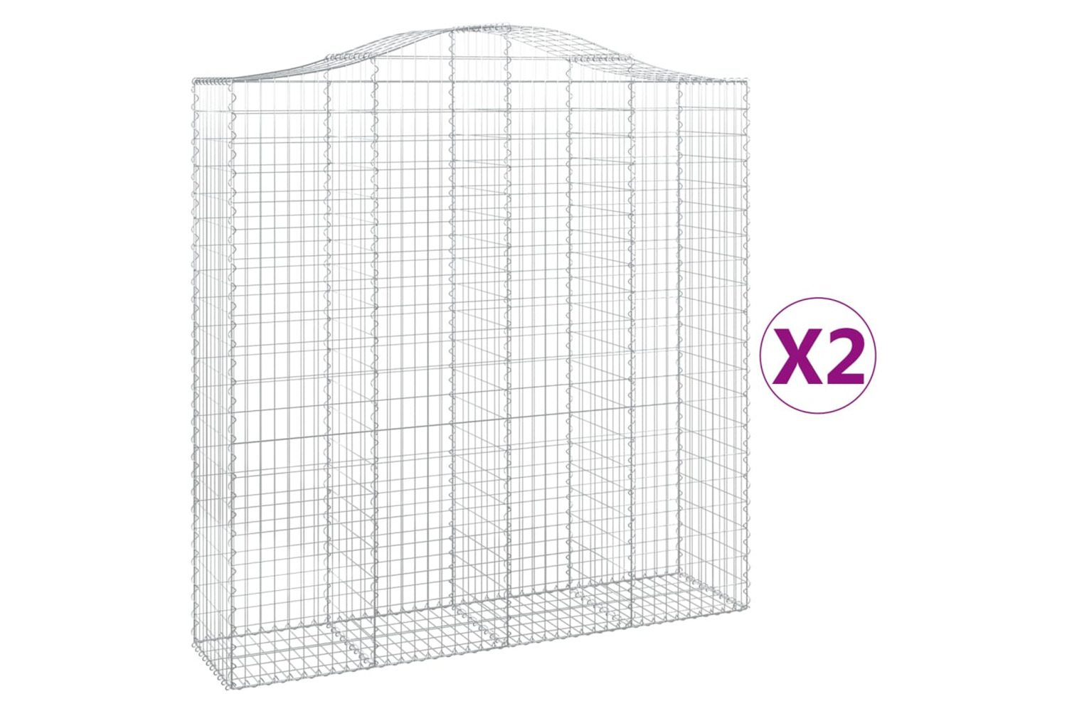 vidaXL 3145745 Arched Gabion Baskets 2 Pcs 200x50x200/220cm Galvanised Iron