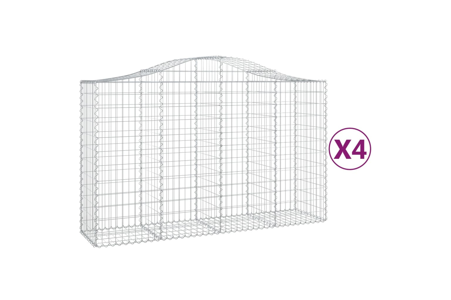 vidaXL 3145663 Arched Gabion Baskets 4 Pcs 200x50x120/140cm Galvanised Iron