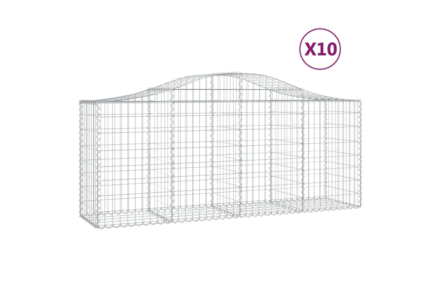 vidaXL 3145627 Arched Gabion Baskets 10 Pcs 200x50x80/100cm Galvanised Iron