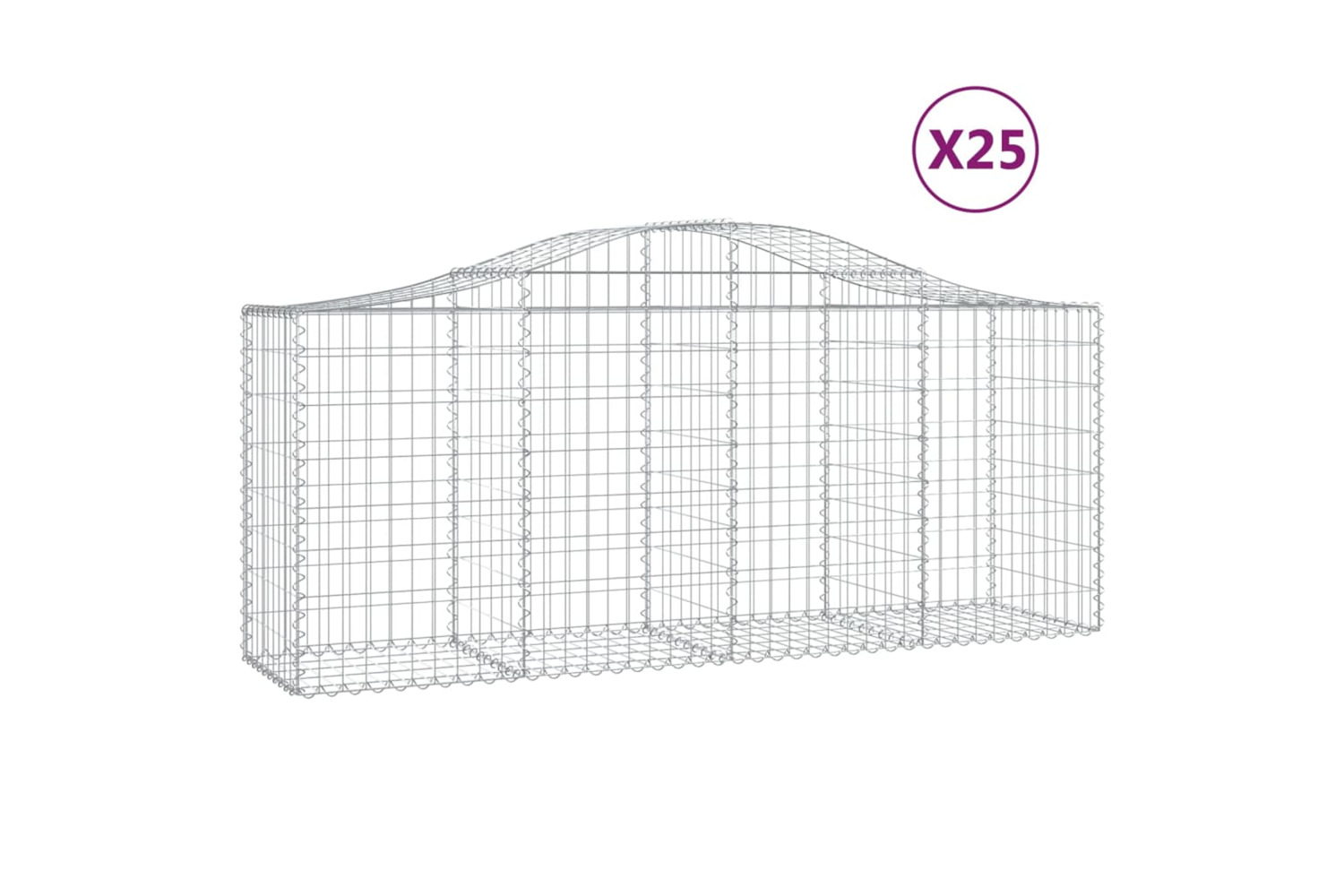 vidaXL 3145635 Arched Gabion Baskets 25 Pcs 200x50x80/100cm Galvanised Iron