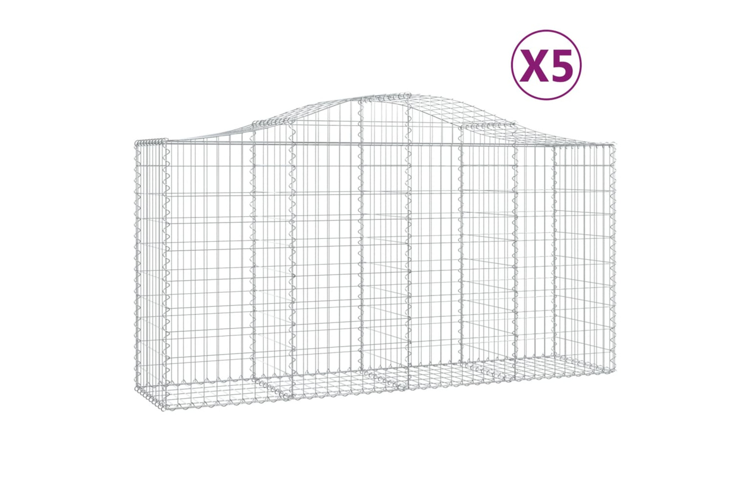vidaXL 3145643 Arched Gabion Baskets 5 Pcs 200x50x100/120cm Galvanised Iron