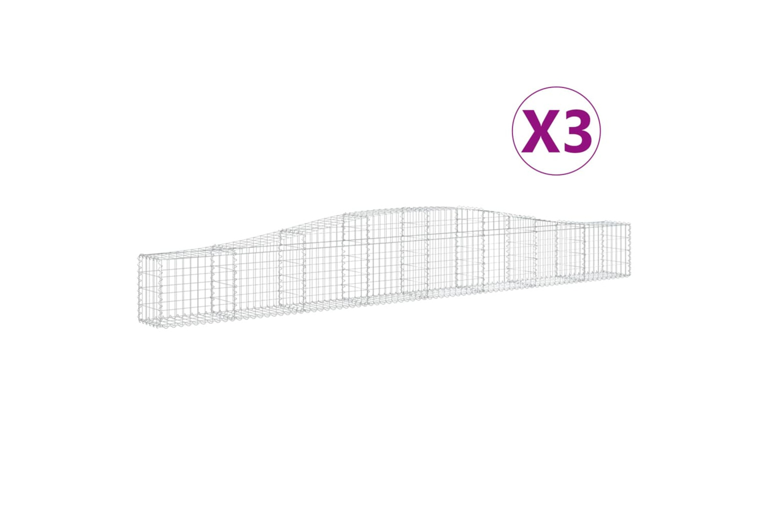 vidaXL 3145788 Arched Gabion Baskets 3 Pcs 400x30x40/60cm Galvanised Iron