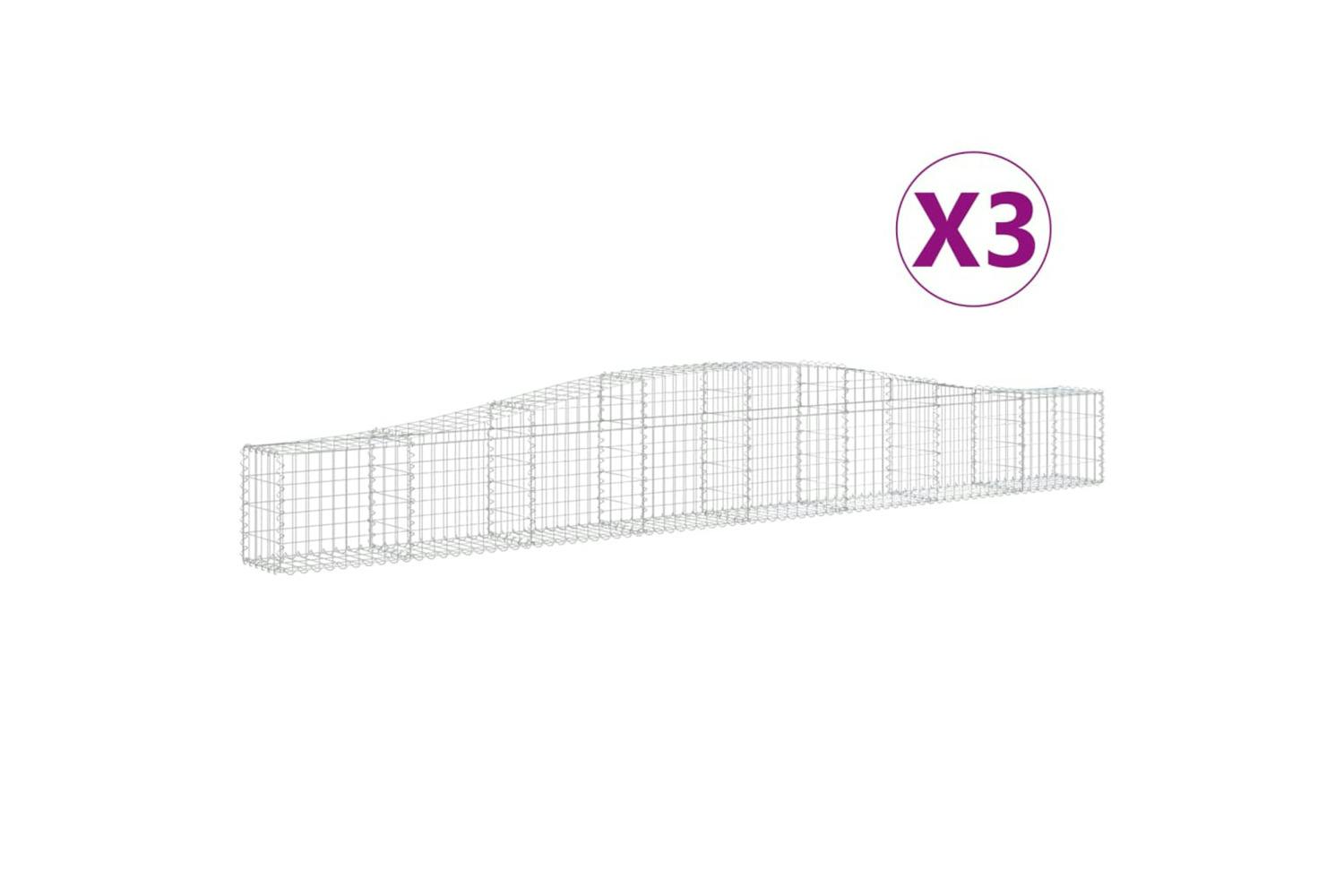 Vidaxl 3145788 Arched Gabion Baskets 3 Pcs 400x30x40/60 Cm Galvanised Iron