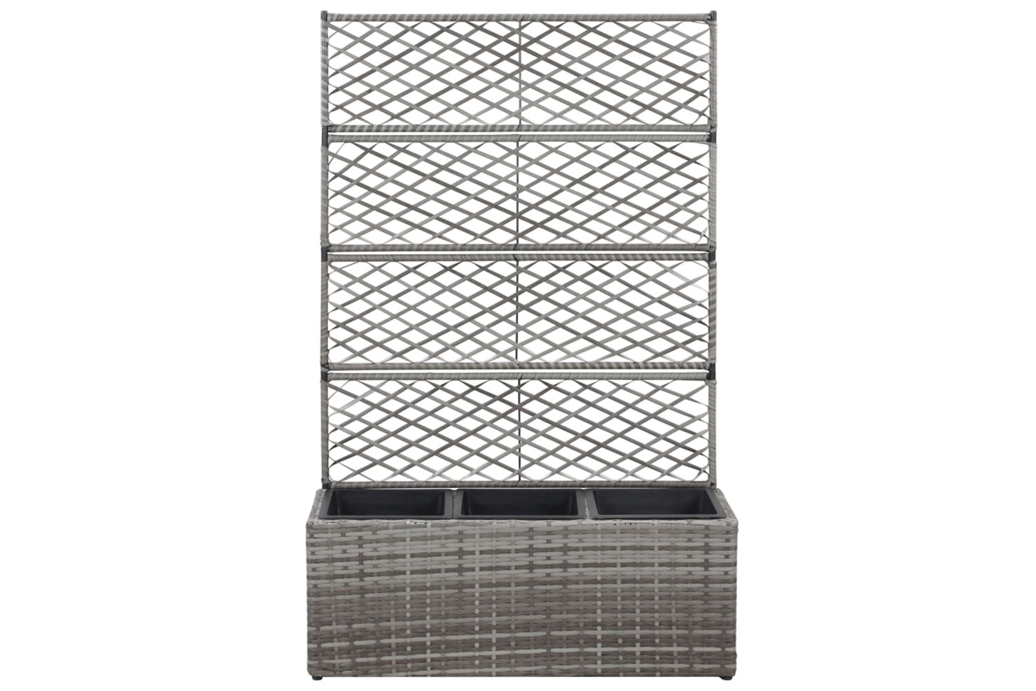 vidaXL 46935 Trellis Raised Bed With 3 Pots 83x30x130cm Poly Rattan Grey