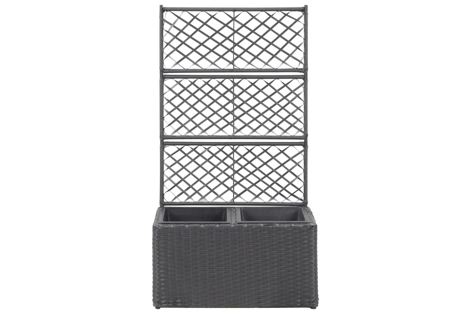 vidaXL 46931 Trellis Raised Bed With 2 Pots 58x30x107cm Poly Rattan Black