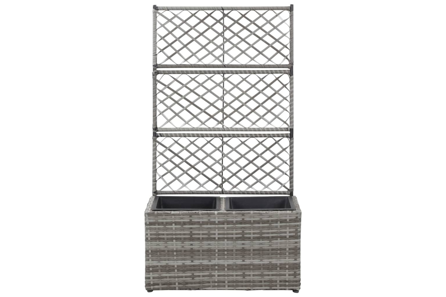 vidaXL 46934 Trellis Raised Bed With 2 Pots 58x30x107cm Poly Rattan Grey