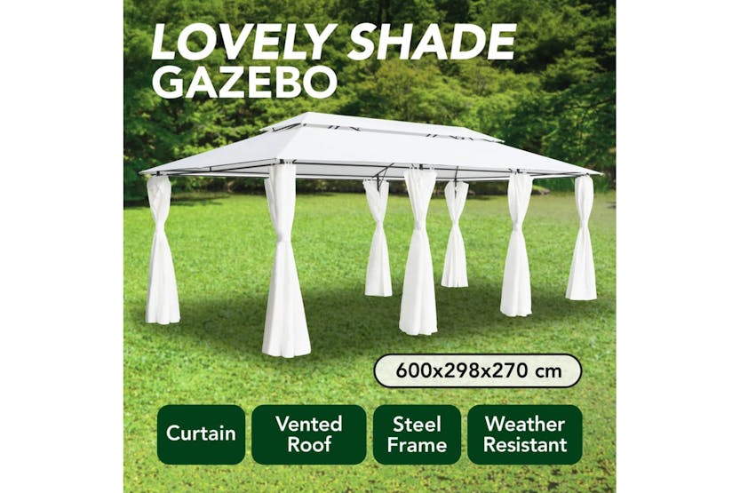 Vidaxl 310073 Gazebo With Curtains 600x298x270 Cm White 180g/mâ²