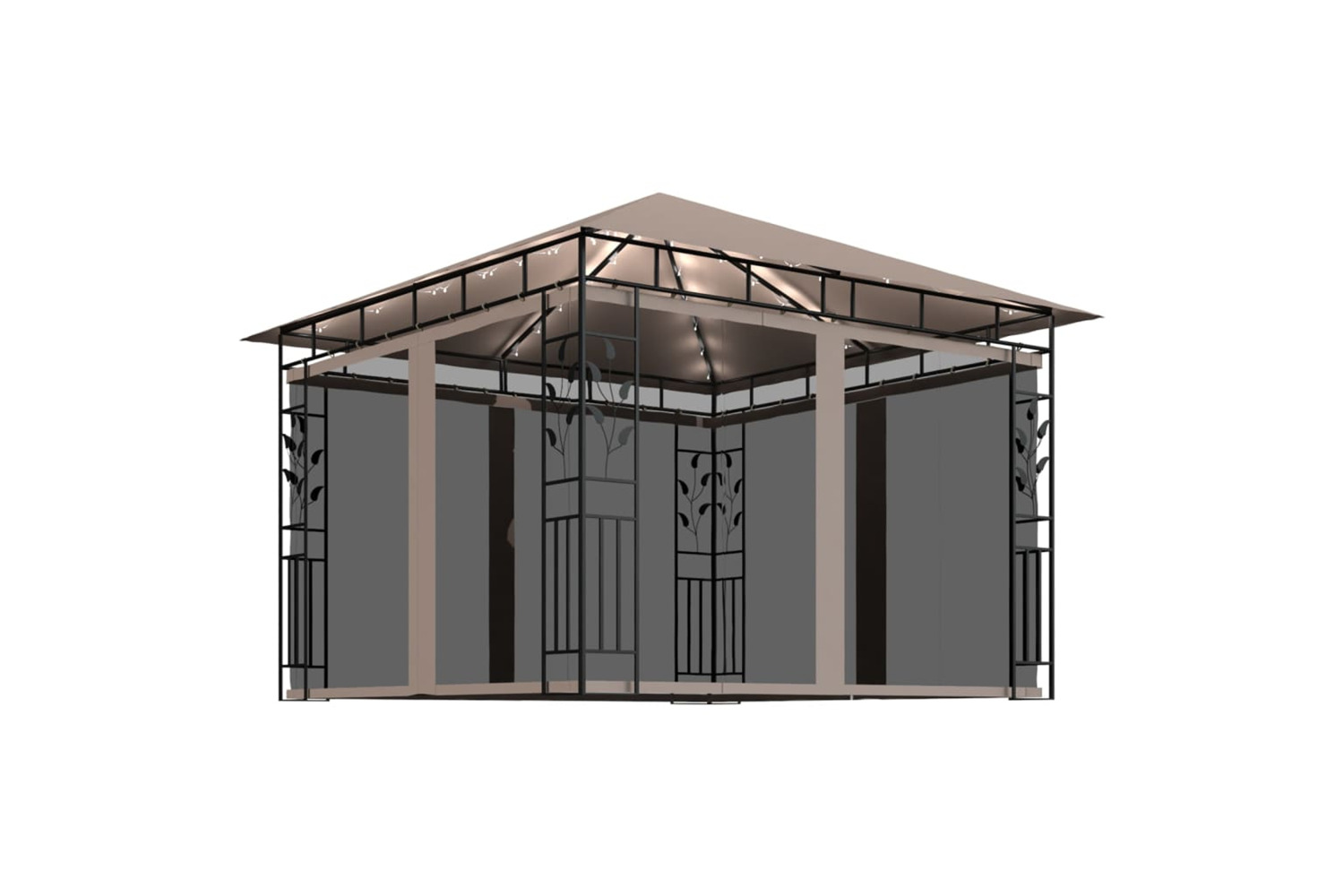 Vidaxl 3070318 Gazebo With Mosquito Net&led String Lights 3x3x2.73 M Taupe
