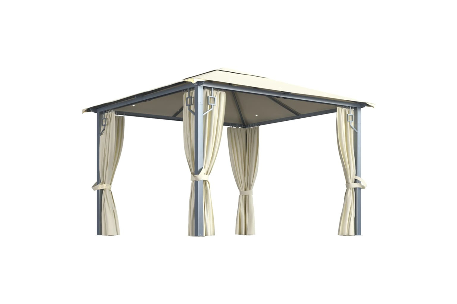 Vidaxl 3070332 Gazebo With Curtain&led String Lights 3x3 M Cream Aluminium