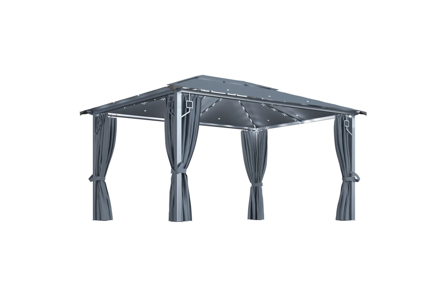 Vidaxl 3070336 Gazebo With Curtain&led String Lights 4x3 M Anthracite Aluminium
