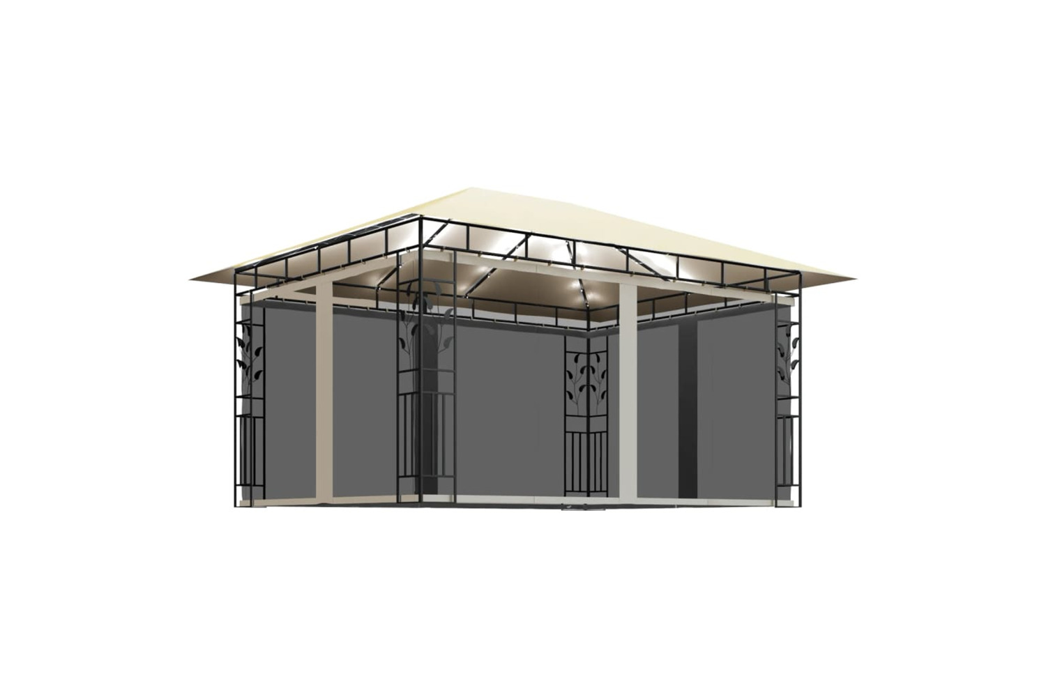 Vidaxl 3070315 Gazebo With Mosquito Net&led String Lights 4x3x2.73 M Cream