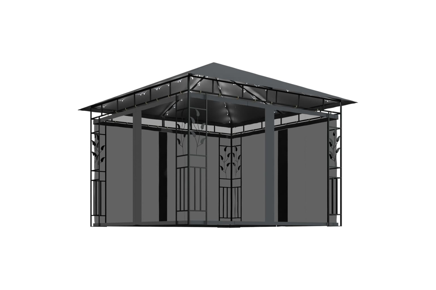 Vidaxl 3070316 Gazebo With Mosquito Net&led String Lights 3x3x2.73m Anthracite