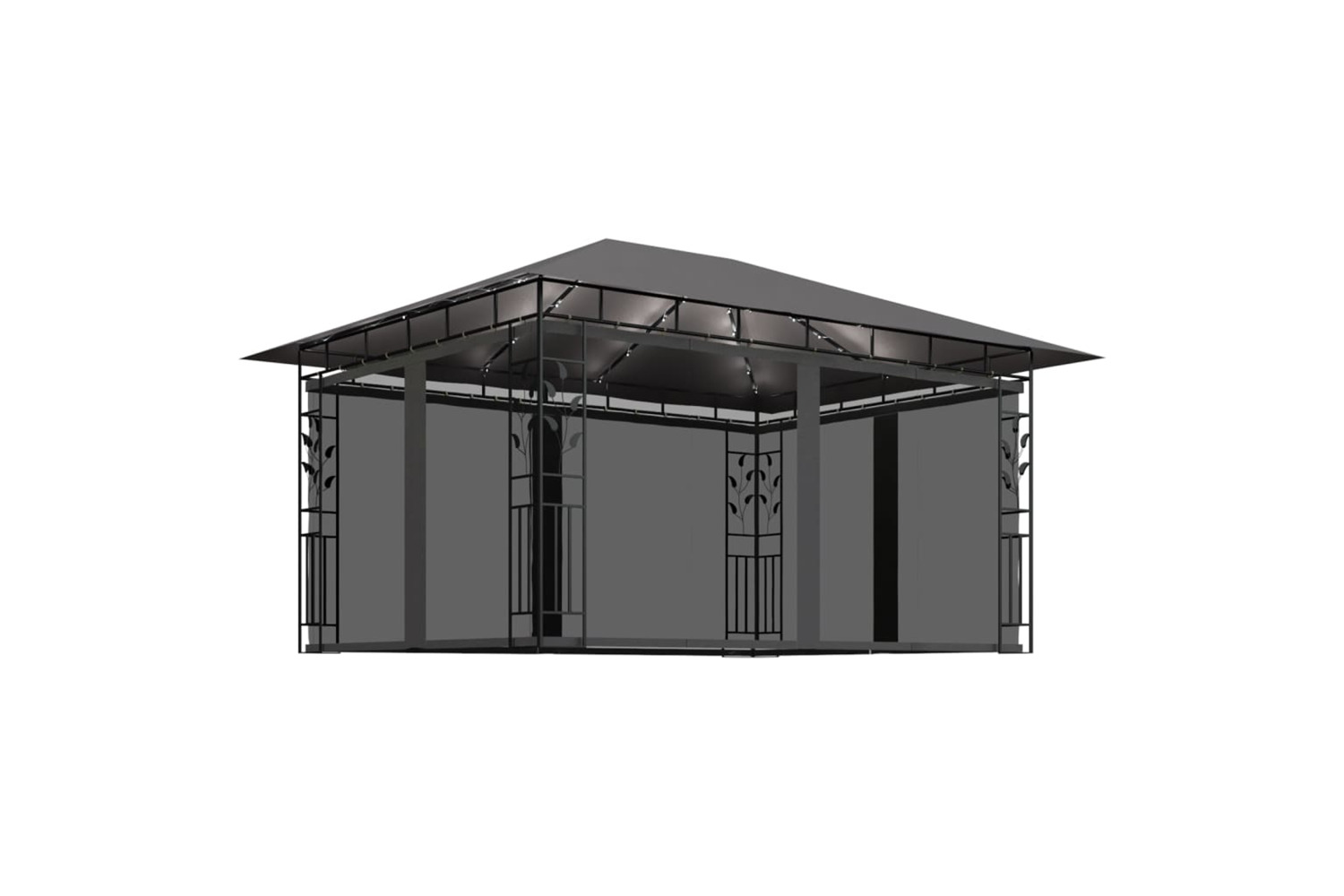 Vidaxl 3070317 Gazebo With Mosquito Net&led String Lights 4x3x2.73m Anthracite