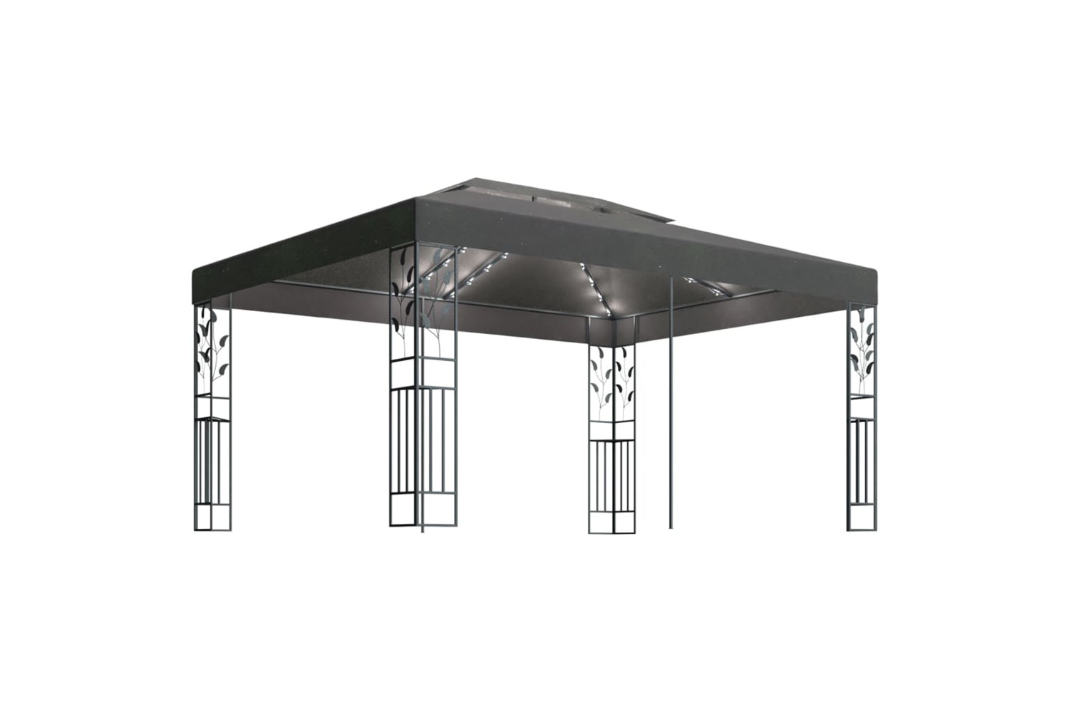 Vidaxl 3070299 Gazebo With Double Roof&led String Lights 3x4m Anthracite