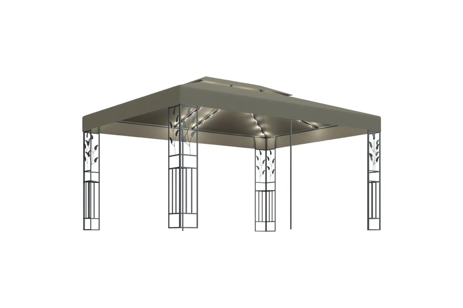 Vidaxl 3070313 Gazebo With Double Roof&led String Lights 3x4 M Taupe