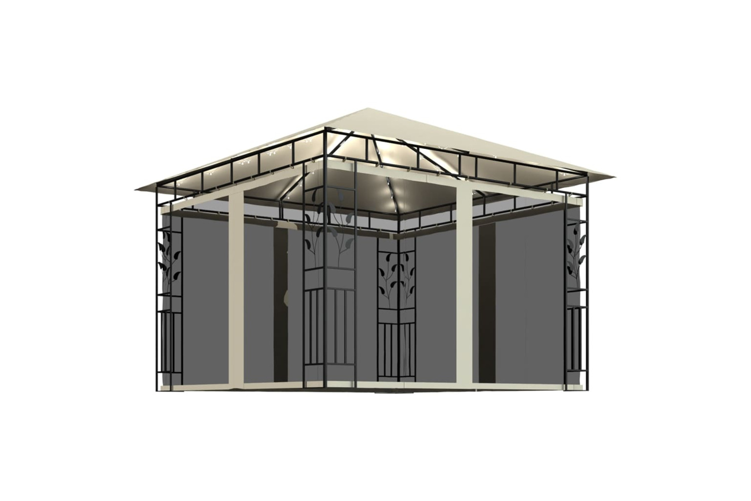 Vidaxl 3070314 Gazebo With Mosquito Net&led String Lights 3x3x2.73 M Cream