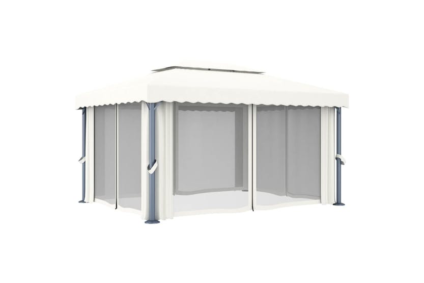 Vidaxl 3070353 Gazebo With Curtain&led String Lights 4x3 M Cream White