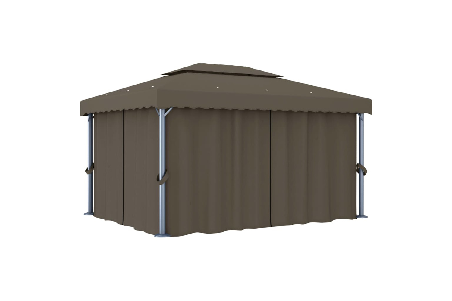 Vidaxl Gazebo With Curtain&led String Lights 4x3 M Taupe