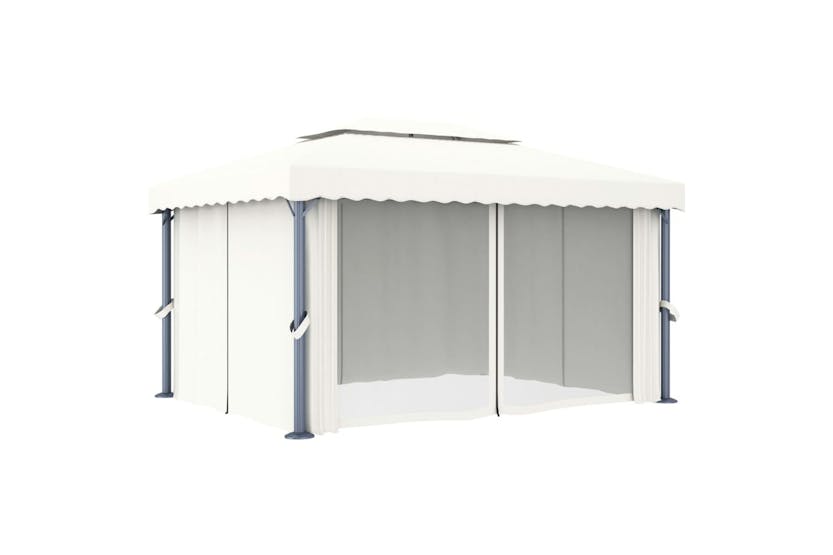 Vidaxl 3070353 Gazebo With Curtain&led String Lights 4x3 M Cream White