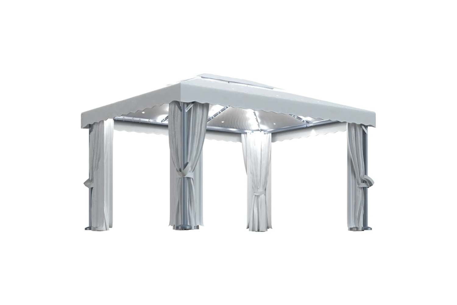 Vidaxl Gazebo With Curtain&led String Lights 4x3 M Cream White
