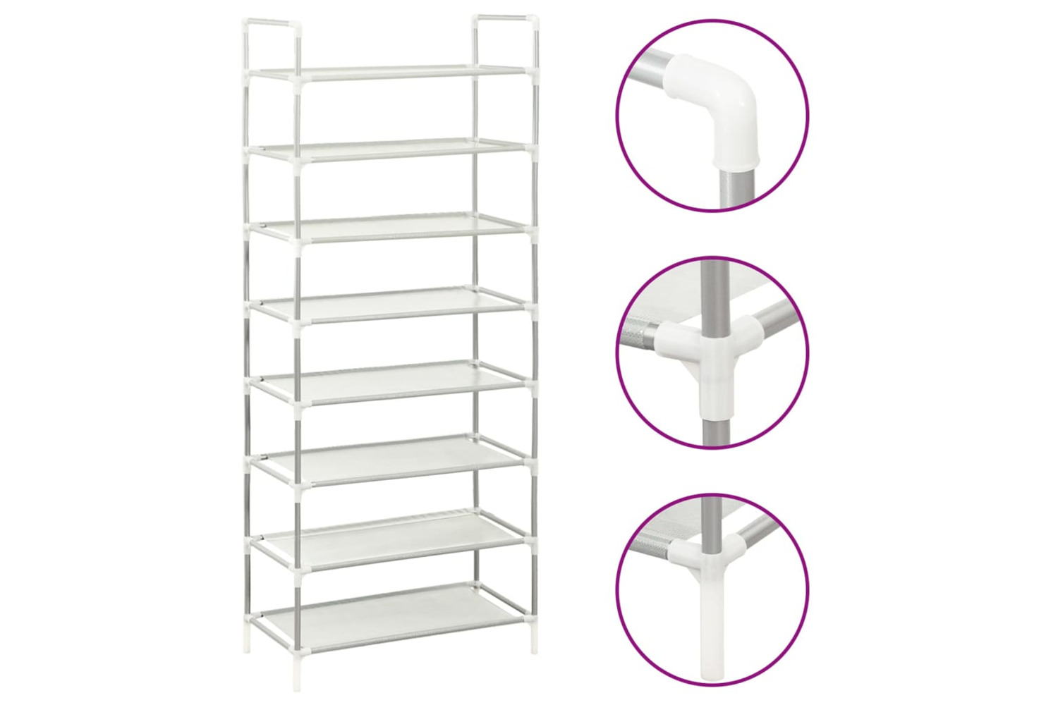 vidaXL 330043 Shoe Rack With 8 Shelves Metal And Non-woven Fabric Silver