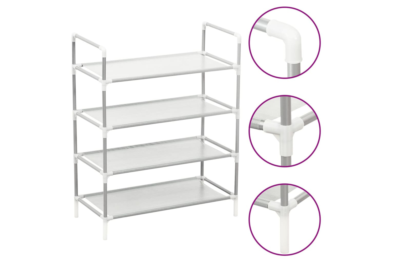 vidaXL 330042 Shoe Rack With 4 Shelves Metal And Non-woven Fabric Silver
