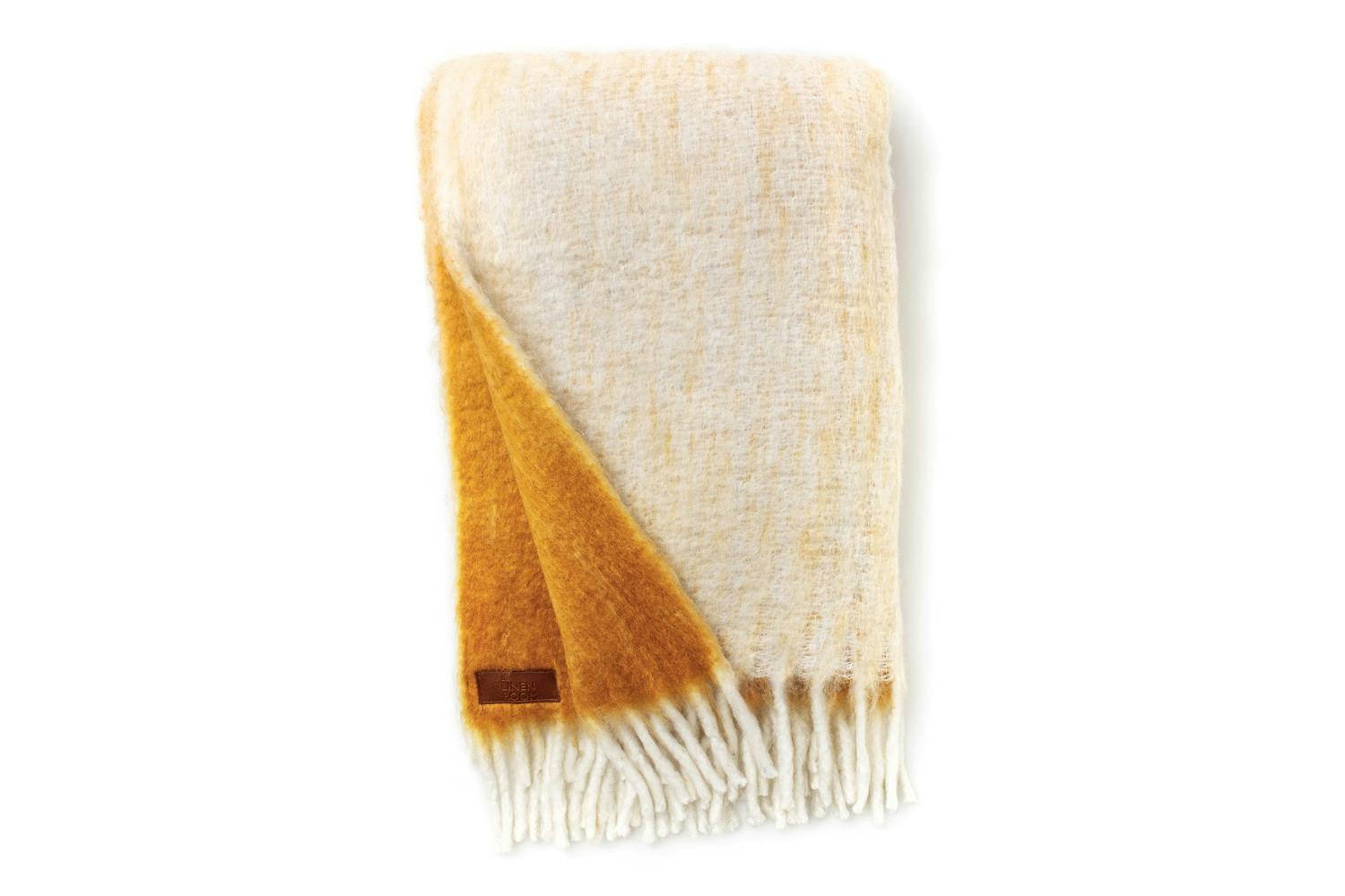 Soft Wool Mix Blanket | Ochre White | 120 x 180 cm