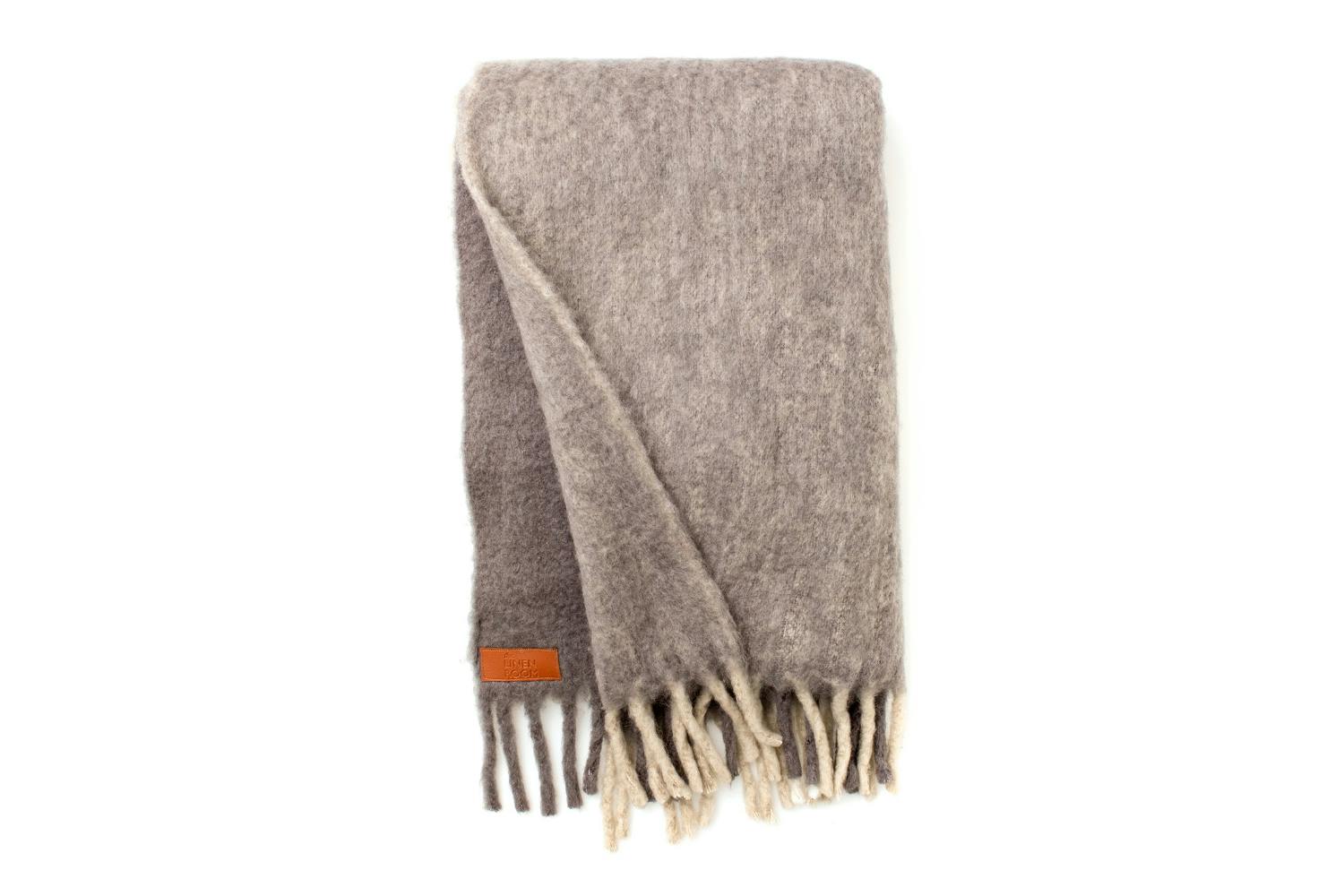 Soft Wool Mix Blanket | Check Throw Camel Dark Grey | 120 x 180 cm