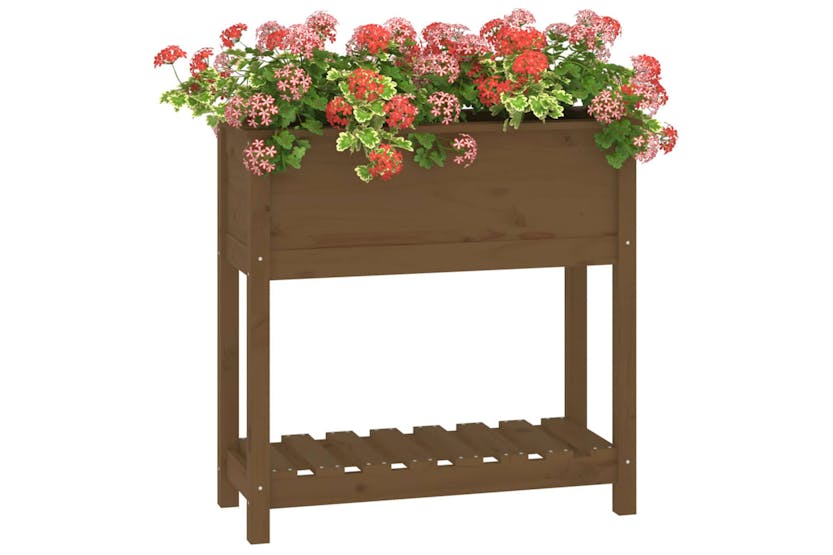 Vidaxl 823762 Planter With Shelf Honey Brown 82.5x34.5x81 Cm Solid Wood Pine