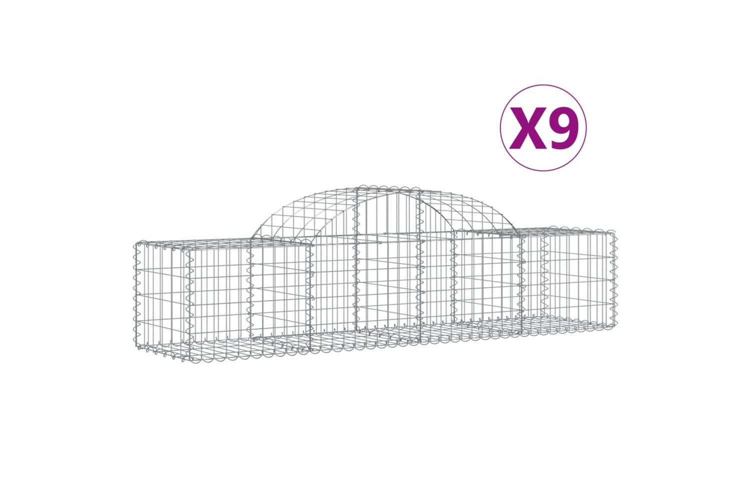 vidaXL 3146264 Arched Gabion Baskets 9 Pcs 200x50x40/60cm Galvanised Iron
