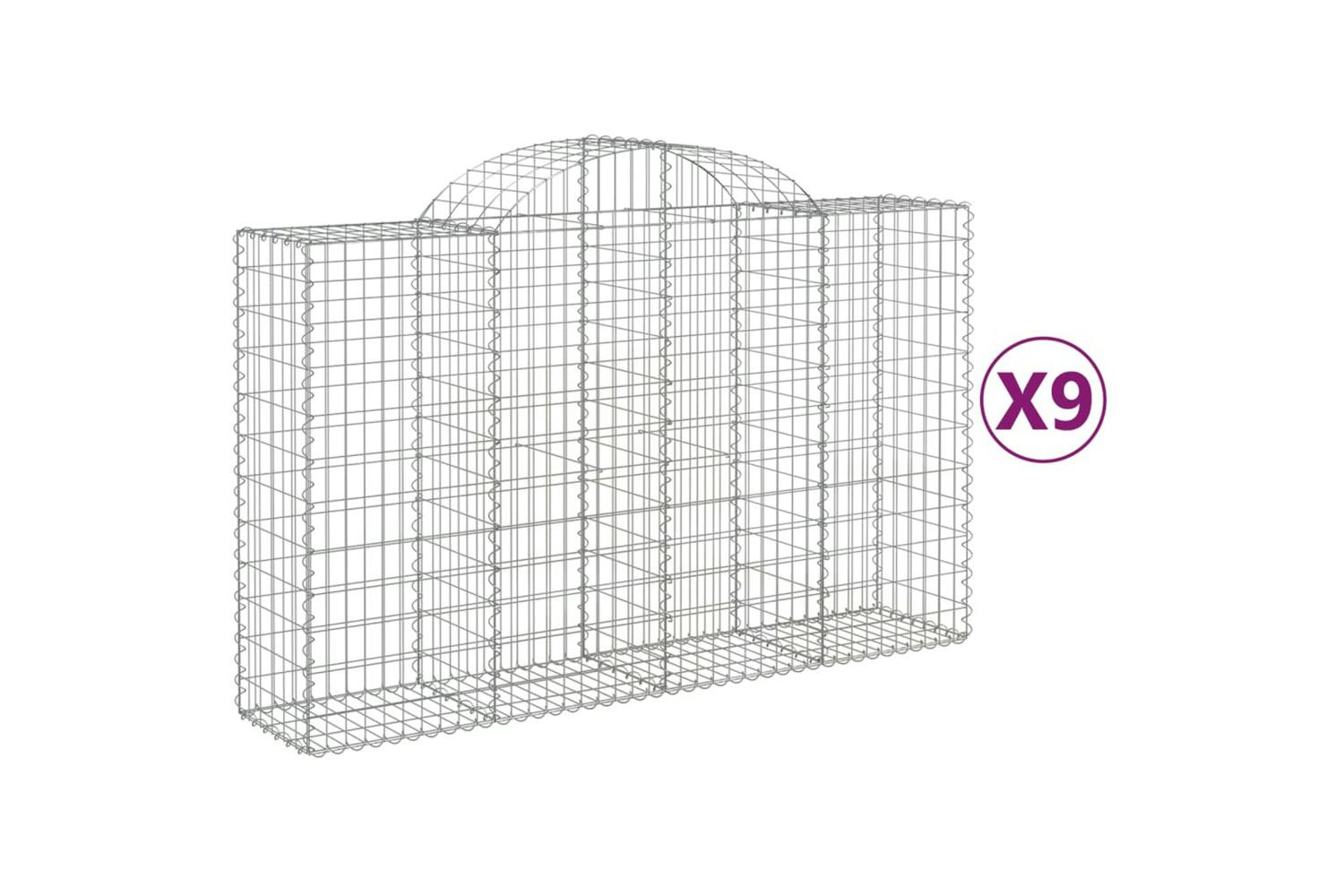 Vidaxl 3146348 Arched Gabion Baskets 9 Pcs 200x50x120/140 Cm Galvanised Iron