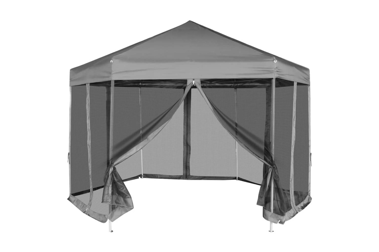 vidaXL 42111 Hexagonal Pop-up Marquee With 6 Sidewalls Grey 3.6x3.1 M