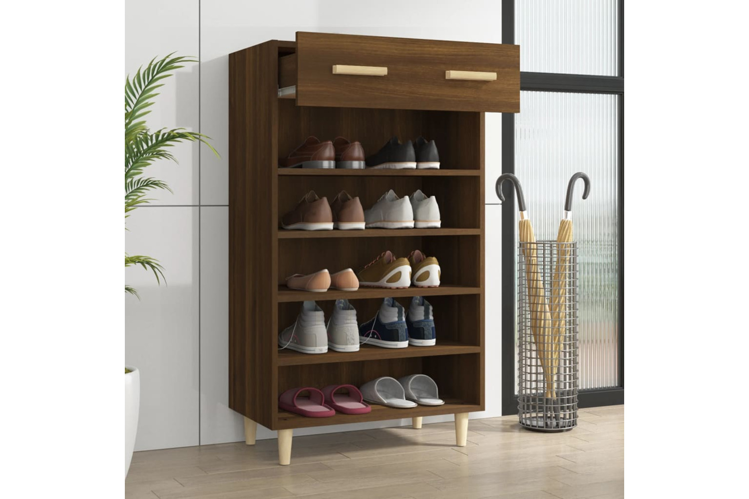 vidaXL 817557 Shoe Cabinet Brown Oak 60x35x105cm Engineered Wood