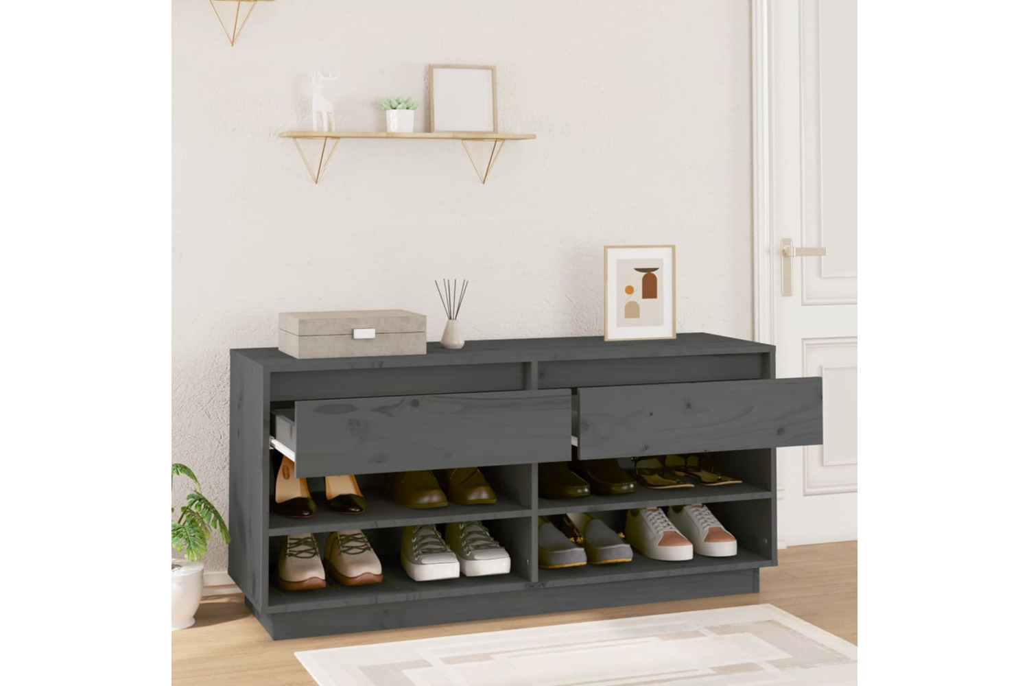 vidaXL 814446 Shoe Cabinet Grey 110x34x52cm Solid Wood Pine