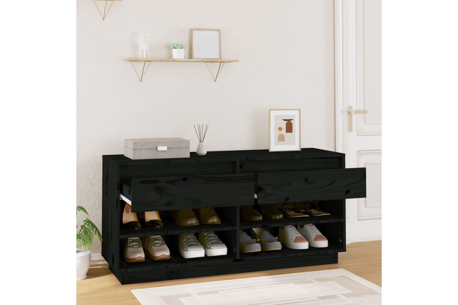 vidaXL 814448 Shoe Cabinet Black 110x34x52cm Solid Wood Pine