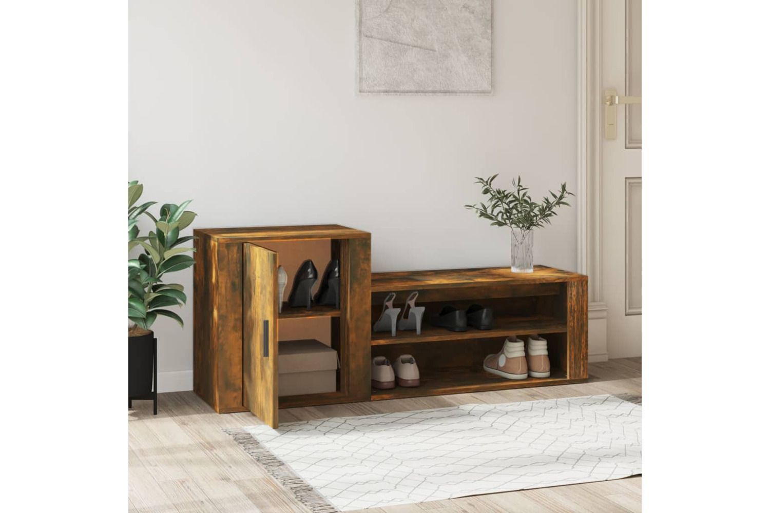 vidaXL 816749 Shoe Cabinet Smoked Oak 130x35x54cm Engineered Wood